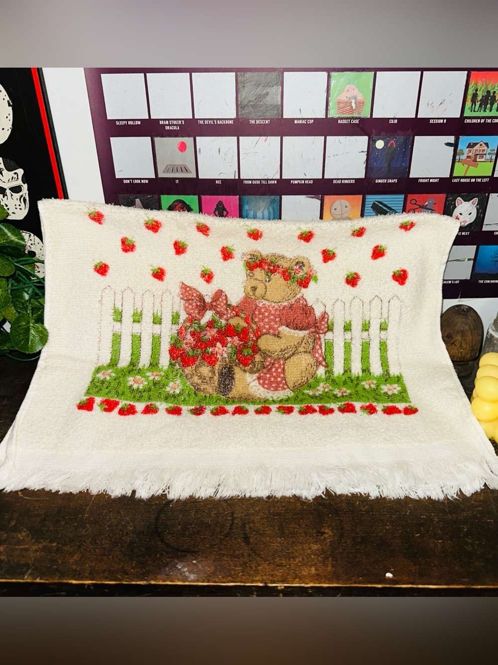 Vintage Strawberry Bear Garden Cottagecore Stevens Dish Tea Towel